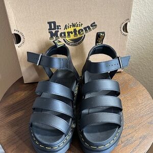 Dr. Martens Black Platform Fisherman Sandals with Yellow Stitching